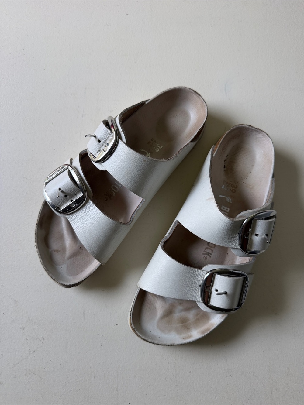 Birkenstock Arizona Big Buckle Summer Collection White Sandals Silver Buckle